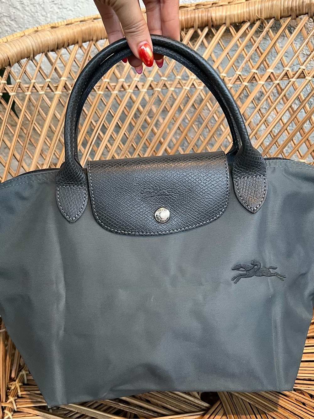 Longchamp small tote grayish blue Minimal penmarks inside